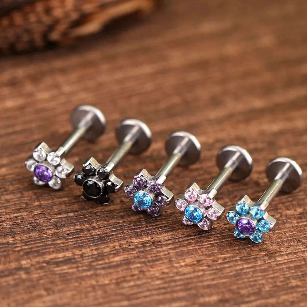 Milky Way ASTM F136 Titanium Piercing Jewelry 16G Nose PIERC Flower Earrings Cochlear Rings Ear Cartilage Helix Studs Flat BacK
