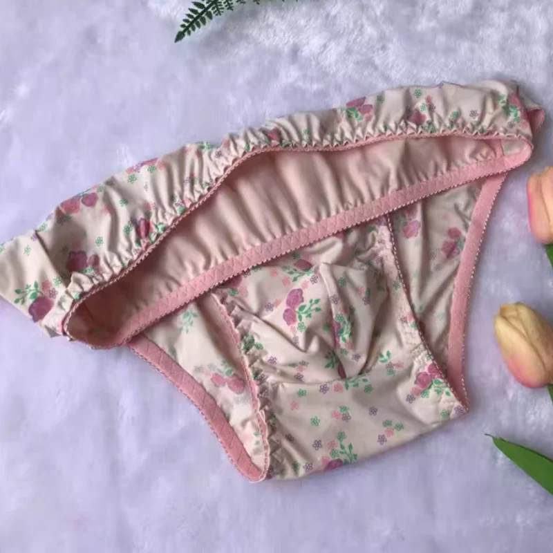 Men Sexy Elastic Printed Skin-friendly Fabric Feminine Underwear Smooth Soft Breathable Briefs LGBQ Private Party Roleplay Gift