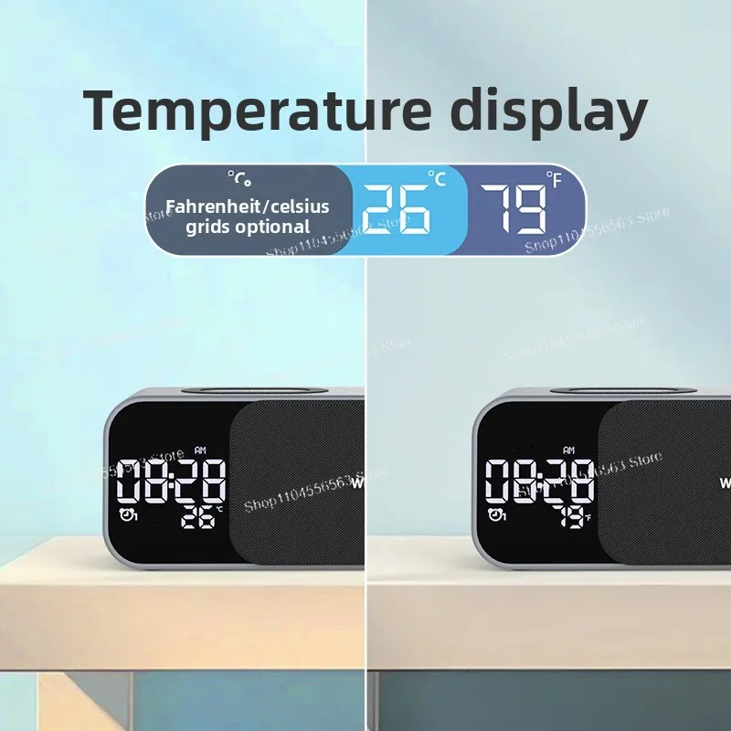3-in-1 Wireless Charger with Bluetooth Speaker, Digital Clock & Dual Alarm - Multifunctional Desktop Audio for Home Office
