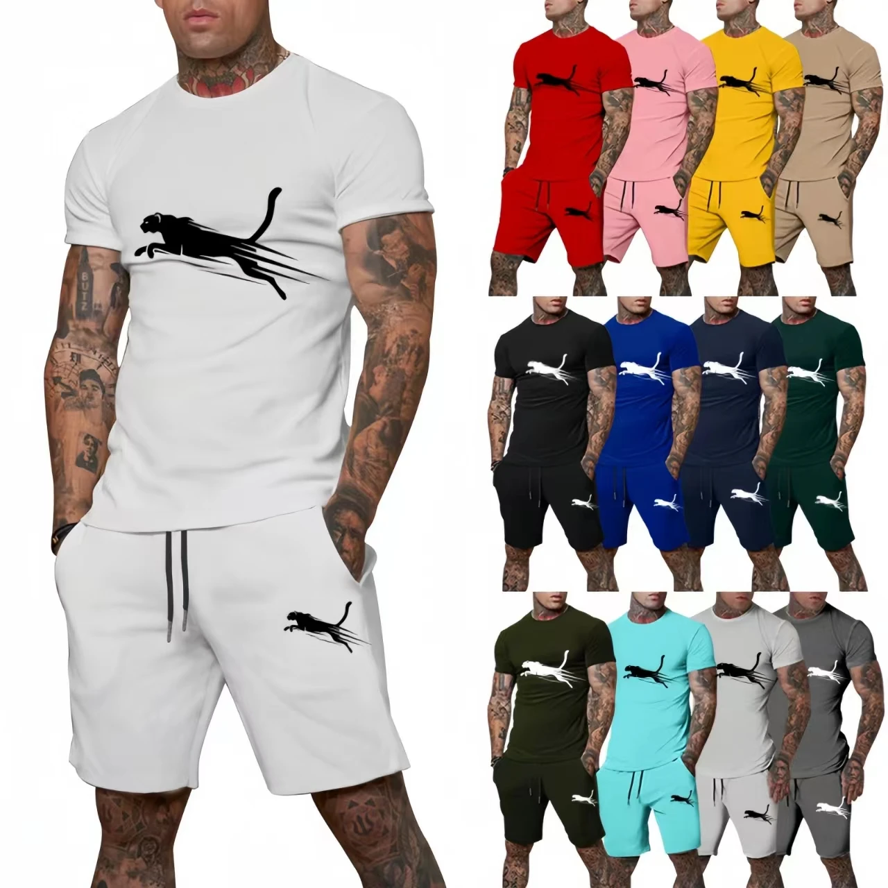 

2024 new summer fashion printed men's shorts set Breathable sports set Short sleeve T-shirt set men's jogging set