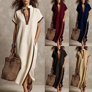 

Women's Deep V Split Linen Dress Loose Casual Summer Dresses Jumpsuit Playsuit Matching Set