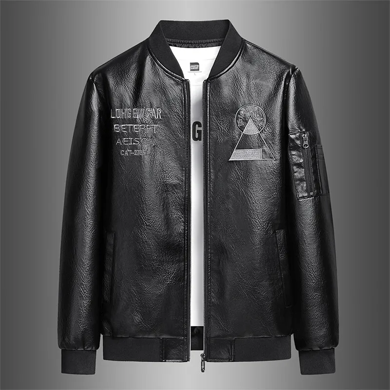 

Men Standing Collar Leather Jackets Motorcycle Bomber Leather Coats Fashion Trend Personalized Leather Jacket Tops Men Clothing