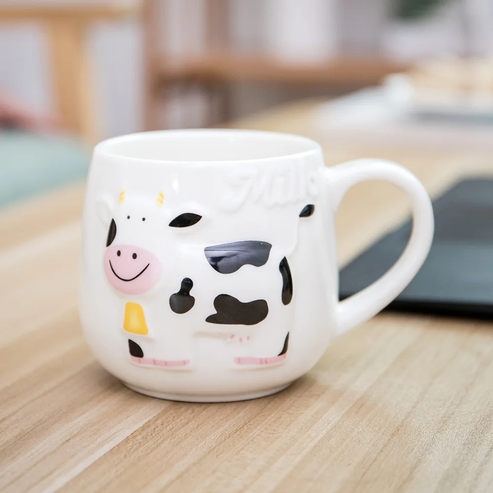 

Creative 3D Animal Mug Relief Cow Ceramic Mug Cartoon Coffee Cups Cute Animal Breakfast Cups Juice Milk Tea Bottle Kids Gift Mug