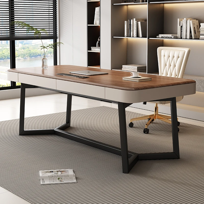 

Italian minimalist solid wood modern minimalist light luxury study writing walnut computer desk boss