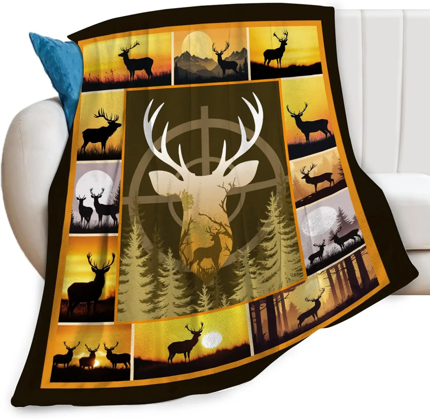 Large Deer Antlers Wildlife Blanket Tapestry Throw for Cabin Lodge Hunting Decor Rustic Forest Woodland Elk Gift 150x200cm Fleec