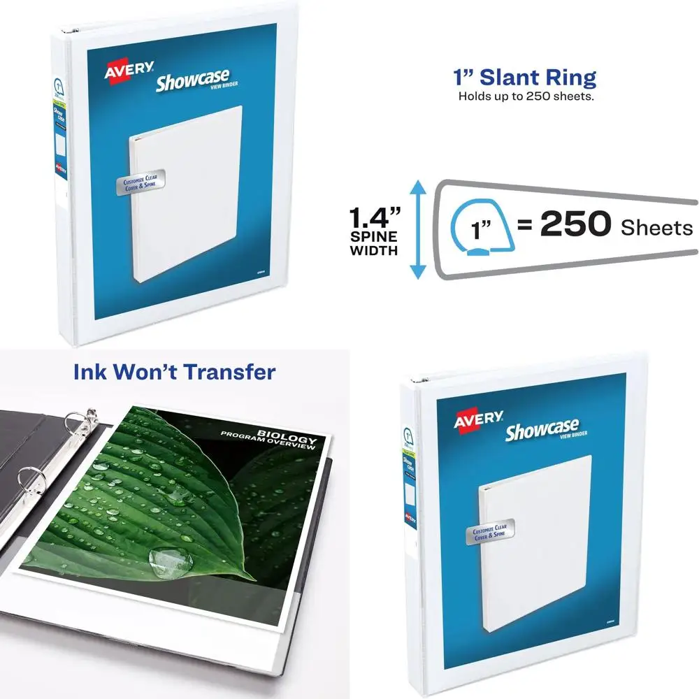 

3-Ring Binders, 1 Slant D-Rings, Holds 250 Sheets, 1.4 Spine, White, 12-Pack for Efficient Organization and Daily Reference