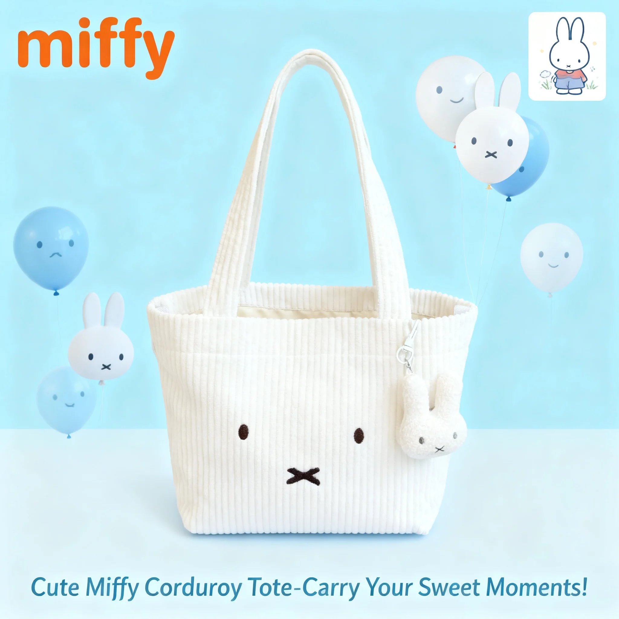 Kawaii Miffy Corduroy Cartoon Rabbit Handbag Multifunctional Commute Cosmetics Storage Bag Portable Cute Gift for Girl Festival