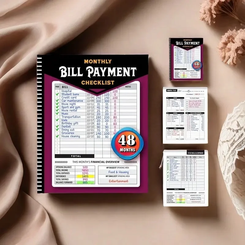 48 Month Bill Payment Budget Tracking Plan Booklet Monthly Financial Organizer Notebook Household Expense List Payment Logbook Paper Materials Natural Unprocessed