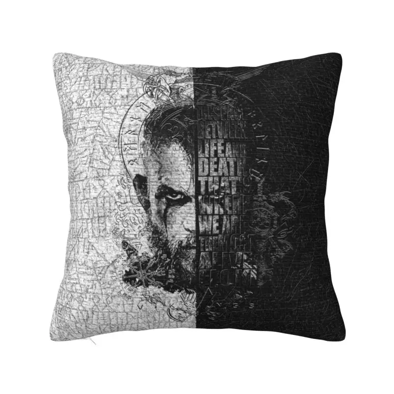 Vikings King Ragnar Lothbrok Quotes Nordic Throw Pillow Cover Decoration Valhalla Warrior Cushions for Sofa