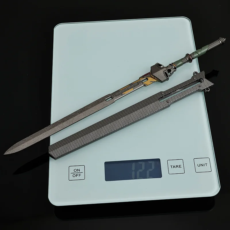 28cm/11.02in 경기장 브레이크 아웃 게임 주변 장치 3 피트 전술 검 무기 모델 모든 금속 공예 데스크탑 컬렉션 소년 선물