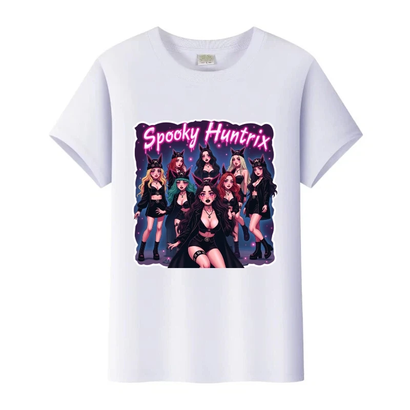 

Винтажные футболки с принтом K-Pop «Охотники на демонов» для мальчиков, мужские топы с короткими рукавами и круглым вырезом, детские блузки, футболка для девочек, белая женская одежда 90-х годов