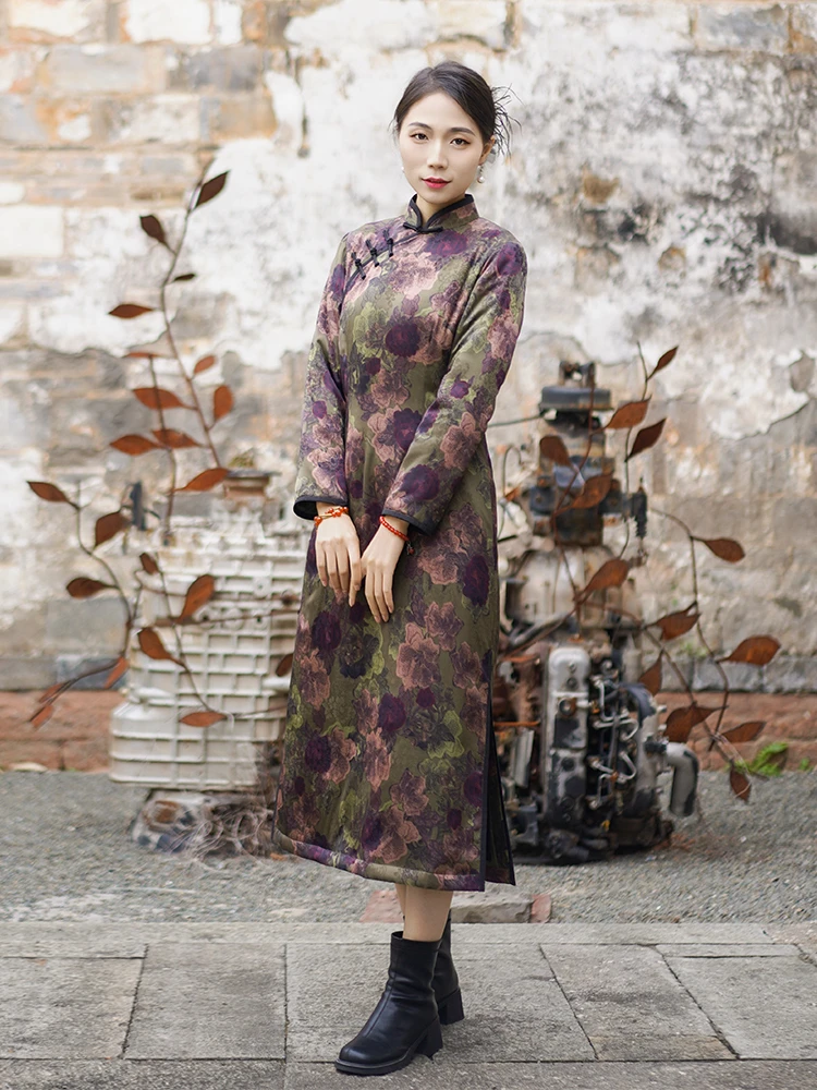 

Ele Young Sle Reformed Winter New Arrival Chinese Traditional Long Dr Polyester Fiber Warm Long Sve