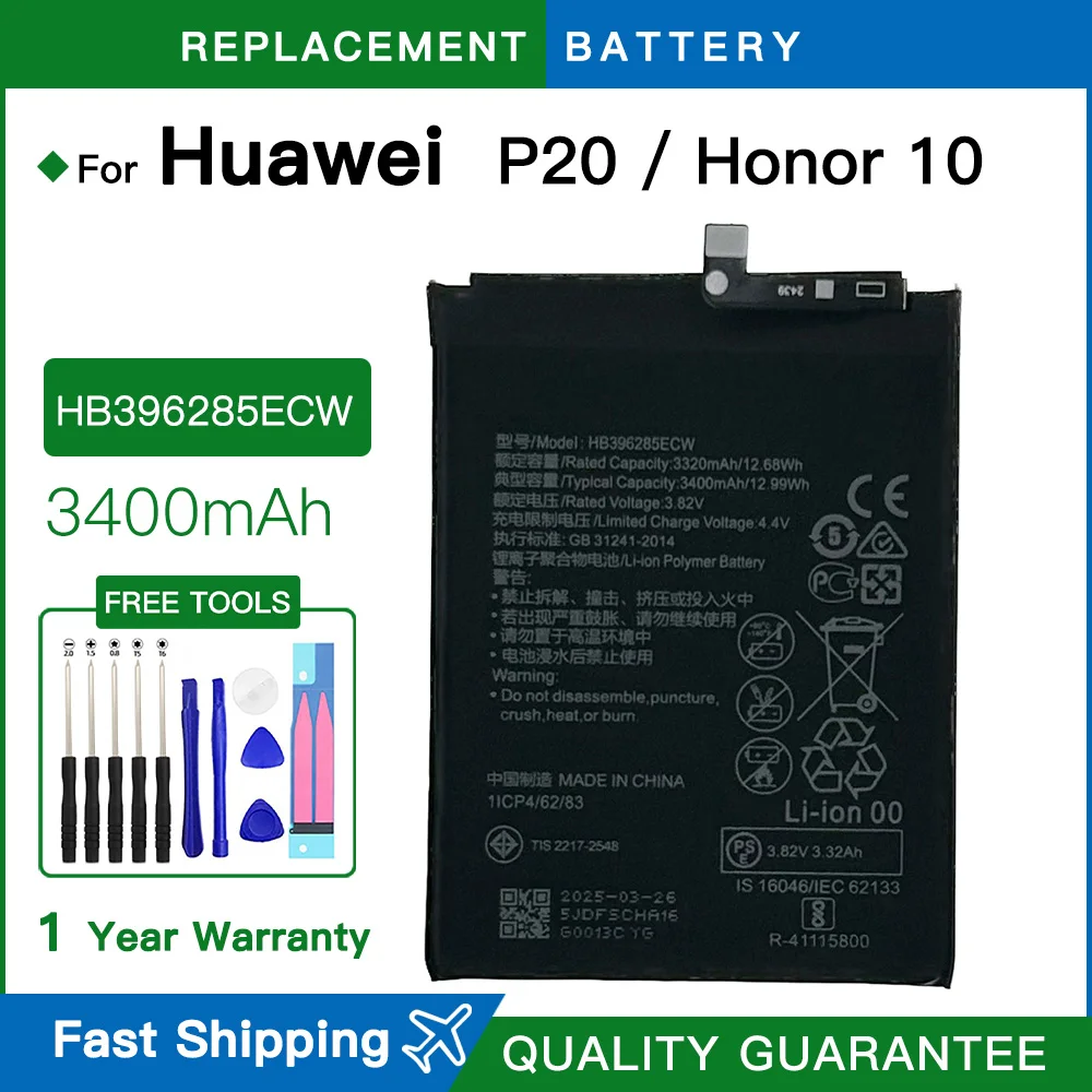 Brand new 3400mAh HB396285ECW Phone Battery For Huawei P20 Honor 10 Honor 10 Lite P Smart 2019 / Honor 10i 20i +Free Tools