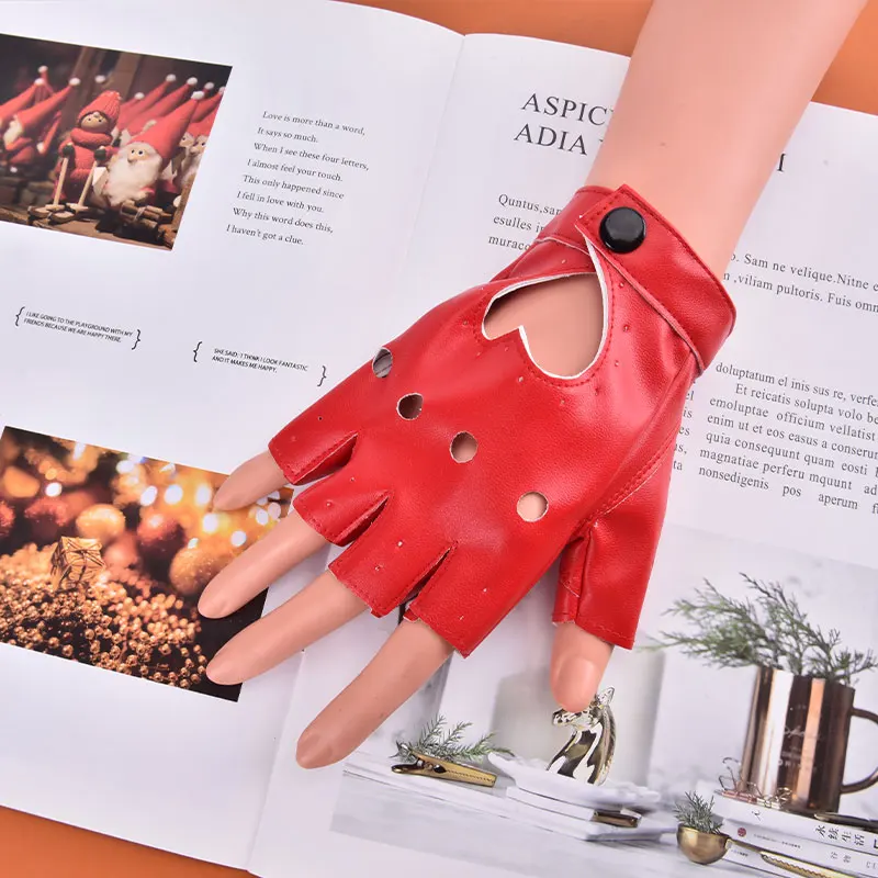 1Pair Unisex Fashion Motor Punk Gloves PU Leather Fingerless Gloves Solid Female Half Finger Driving Women Men