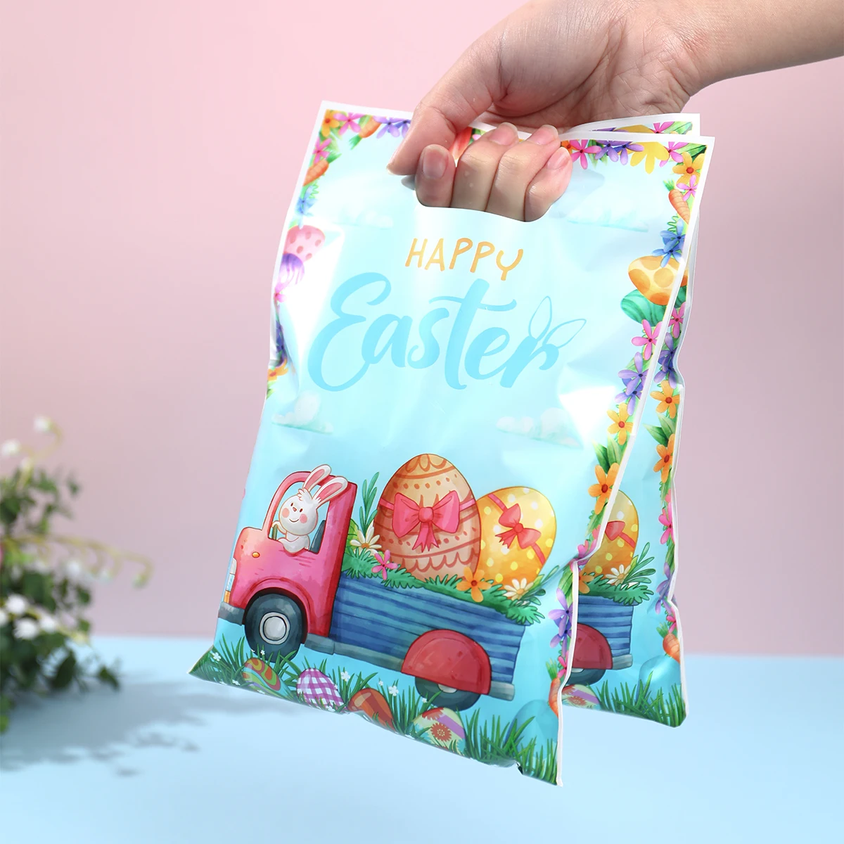 10Pcs Easter Rabbit Candy Bags Cute Bunny Cookies Gifts Packaging Plastic Hand Bags Easter Decoration 2024 For Home Kids Gifts