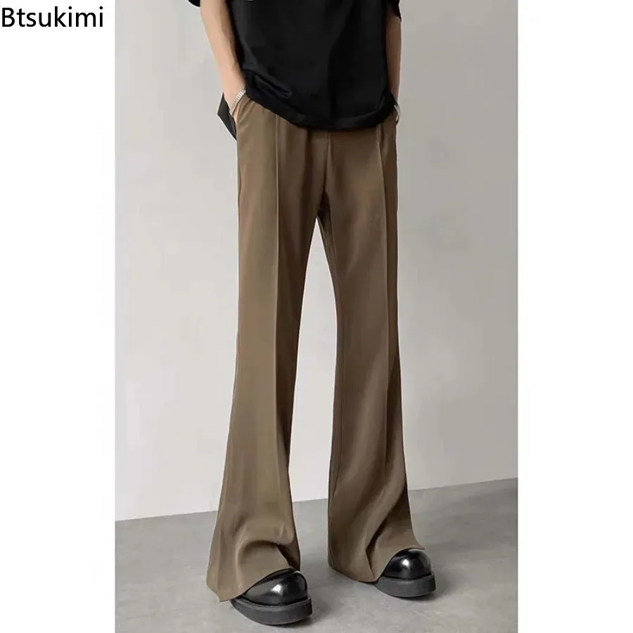 2026 Men's New Brown Black Suit Pants Fashion Social Mens Dress Pants Korean Loose Casual Flared Pants Office Formal Trousers
