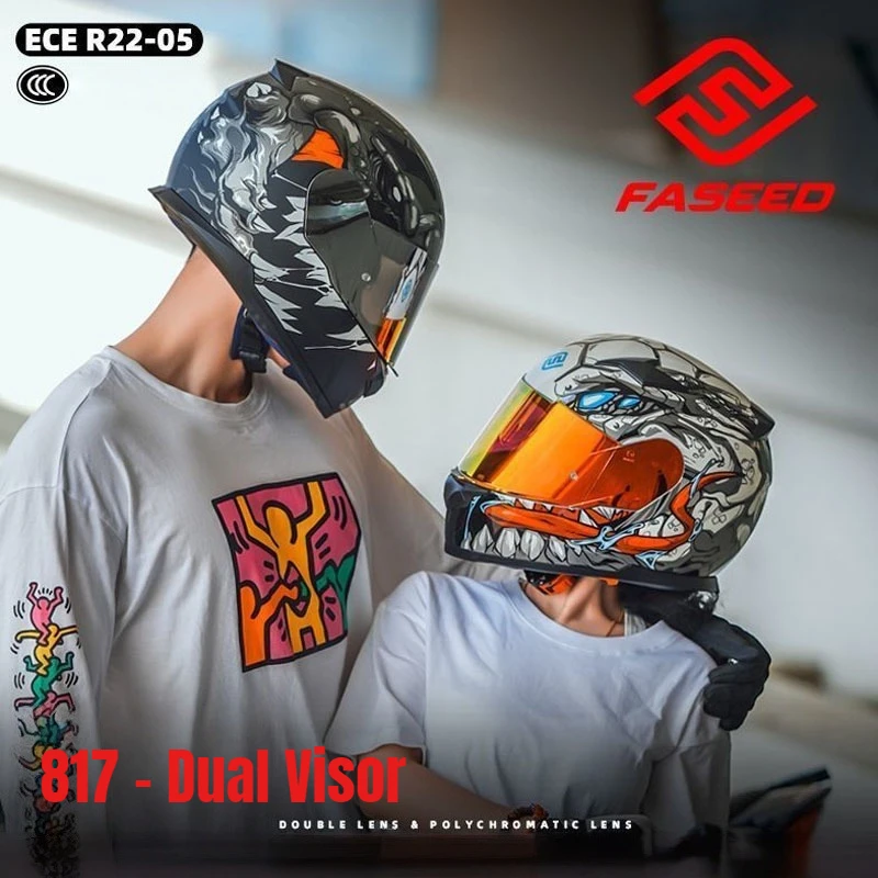 

FASEED 817 Unisex Motorcycle Helmet,dual Lens Couple Motorcycle Full Helmet, Personalized Prone Racing Helmet Kask Casque Moto