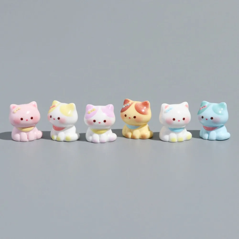 1/6Pcs Cute Resin Cat Figurines, Kawaii Mini Cat Decor for Desk, Kids Room, Gift Sweet Cartoon Cat Ornaments Collectible