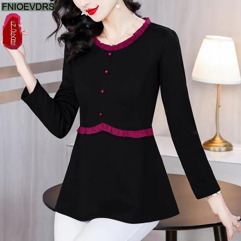 Retro Vintage Ruffles Peplum Tops New Design Women Autumn 2024 Fashion Office Lady Elegant Tunic Button Shirts Blouses