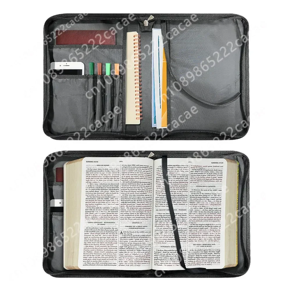 Funda de cuero PU para mujer, bolso de mano con estampado de la Biblia, libro de estudio, cajas de almacenamiento