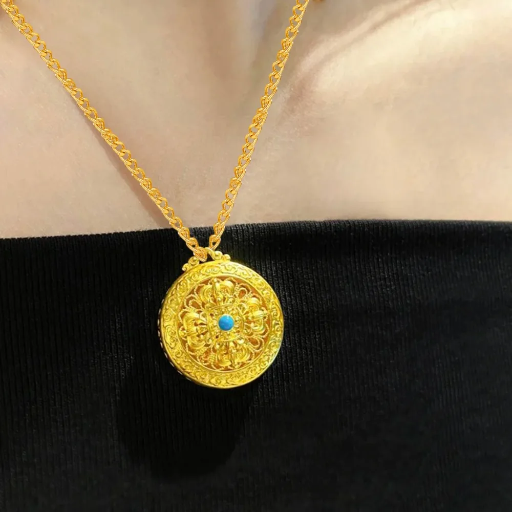 The ancient method can rotate the word fortune eight treasure compass necklace fashionable Chinese style 9999gold