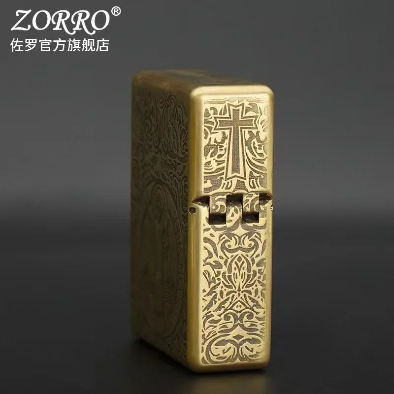 Zorro 912 Retro High End Waterproof Sealed Armor Constantine Kerosene Lighter 3/5 Hinge Metal Petrol Lighter Men\'s Gift