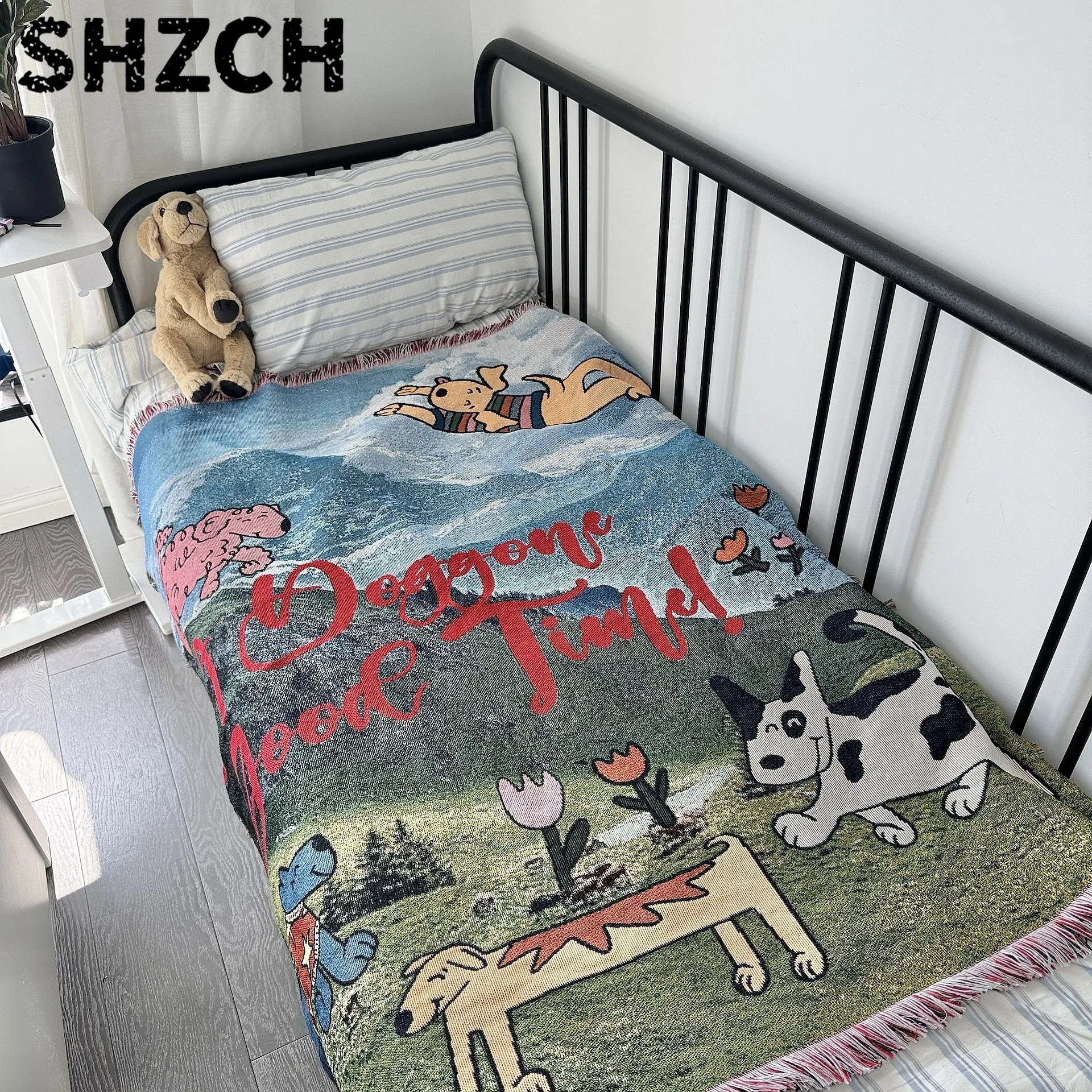Happy Cat Dog Blanket Cartoon Sofa Cover Camping Carpet Home Tapestry