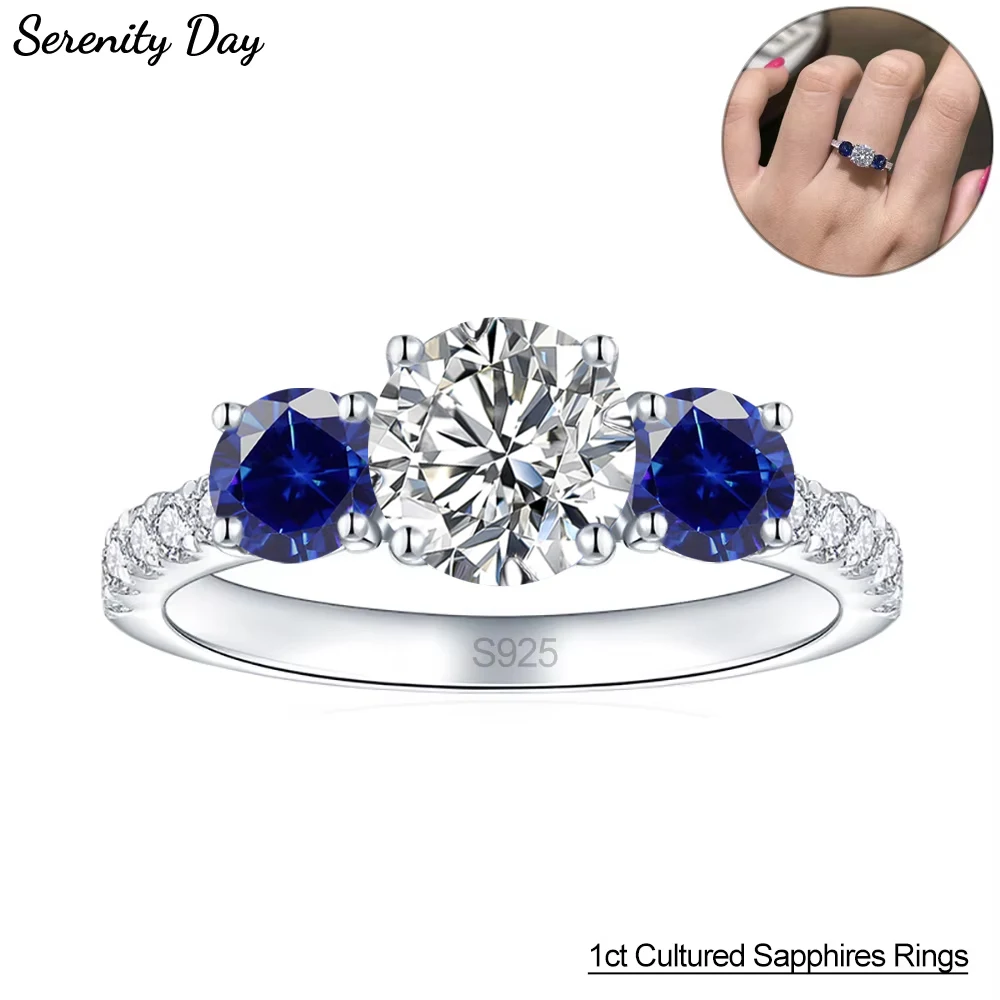 

Кольца Serenity Lab с культивированными сапфирами и бриллиантами, женские подарочные кольца из твердого серебра 925 карата, цвет D, кольца с муассанитом, ювелирные изделия 18 карат