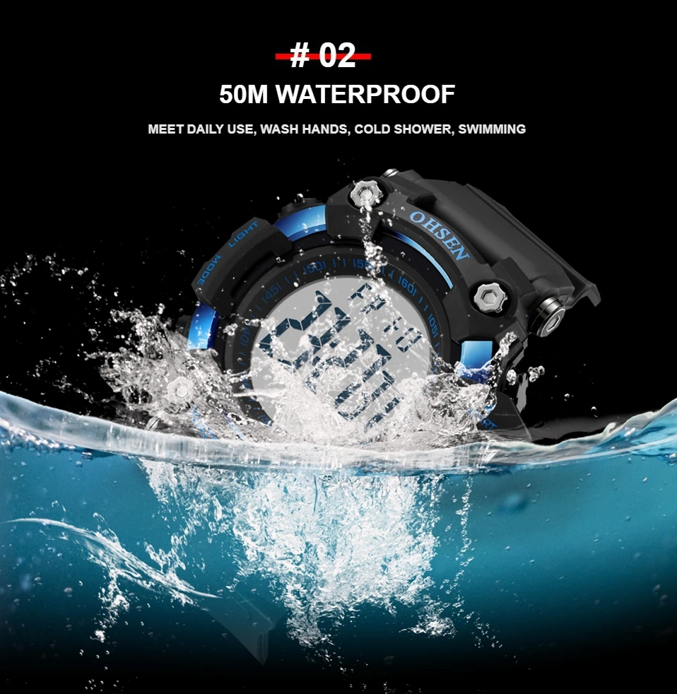 Digital Watches for Men Black 50M Diving Tactical Wristwatch Big Dial Waterproof Electronic Led Military Clocks Alarm Stopwatch