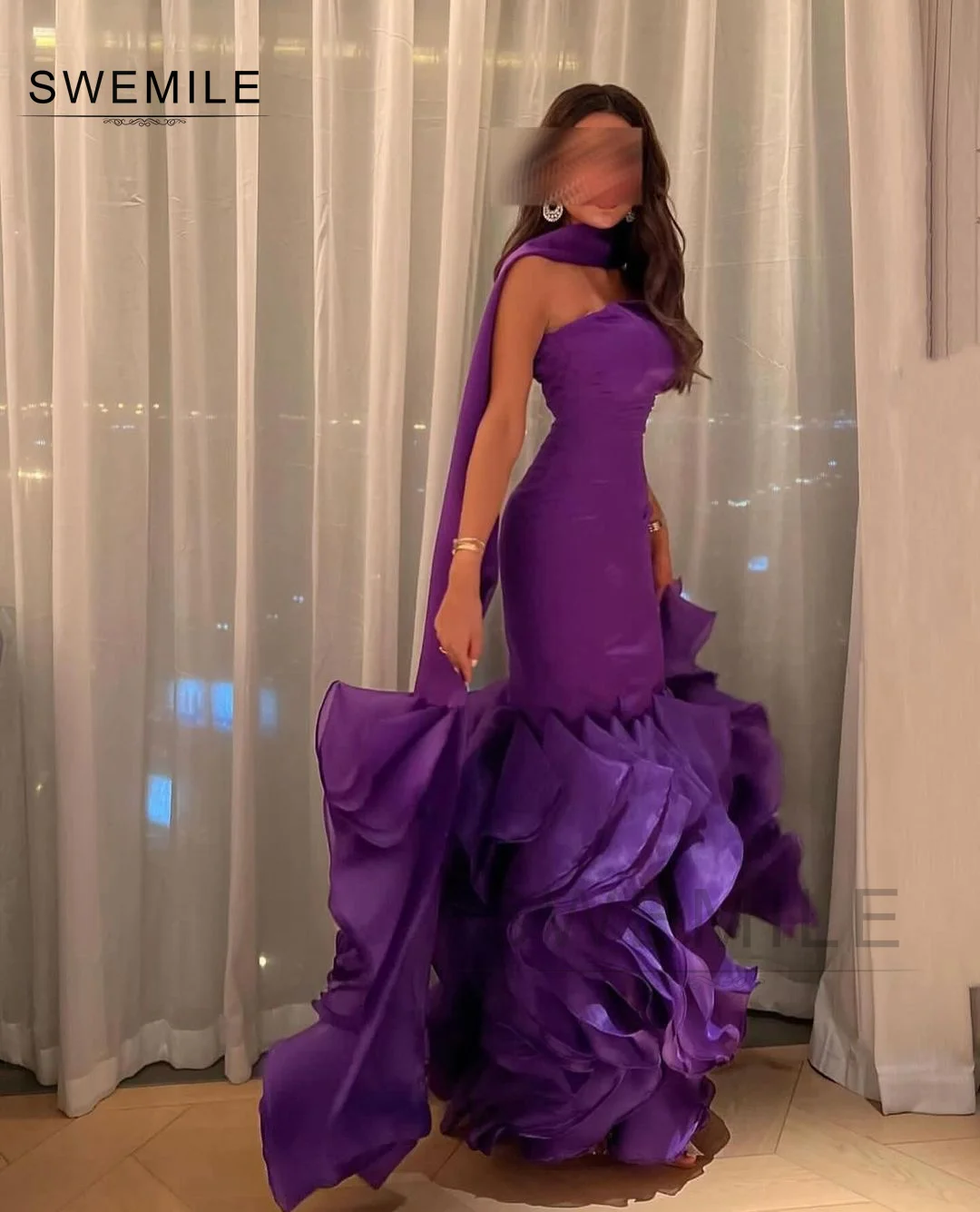 Purple Strapless Elegant Dresses For Women Cocktail Birthday Dresses Mermaid Valentines Dress Floor-Length Dubai Evening Dress