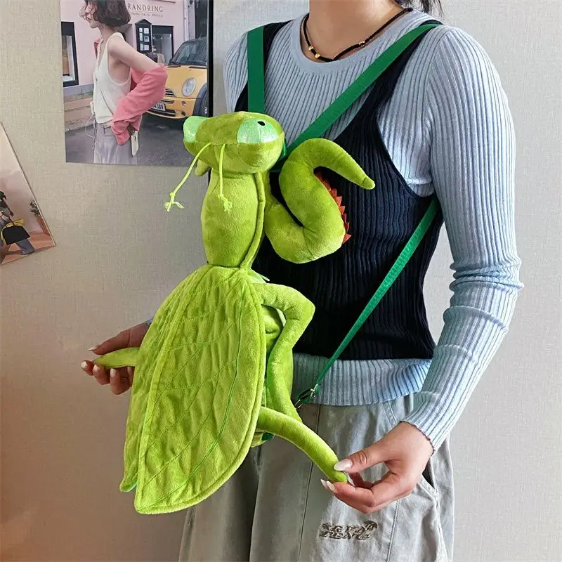 Cute Mantis Plush Backpack Fun Cartoon School Bag Personalized Outdoor Rucksack Novelty Travel Knapsacks Funny Gift Shoulder Bag