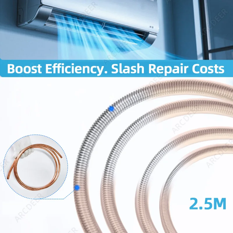 2.5M Internal Copper Pipe Bending Spring for Air Condition Steel Manual Pipeline Spring Tube Bending Tool 3/4/5/6 Points 9-19mm