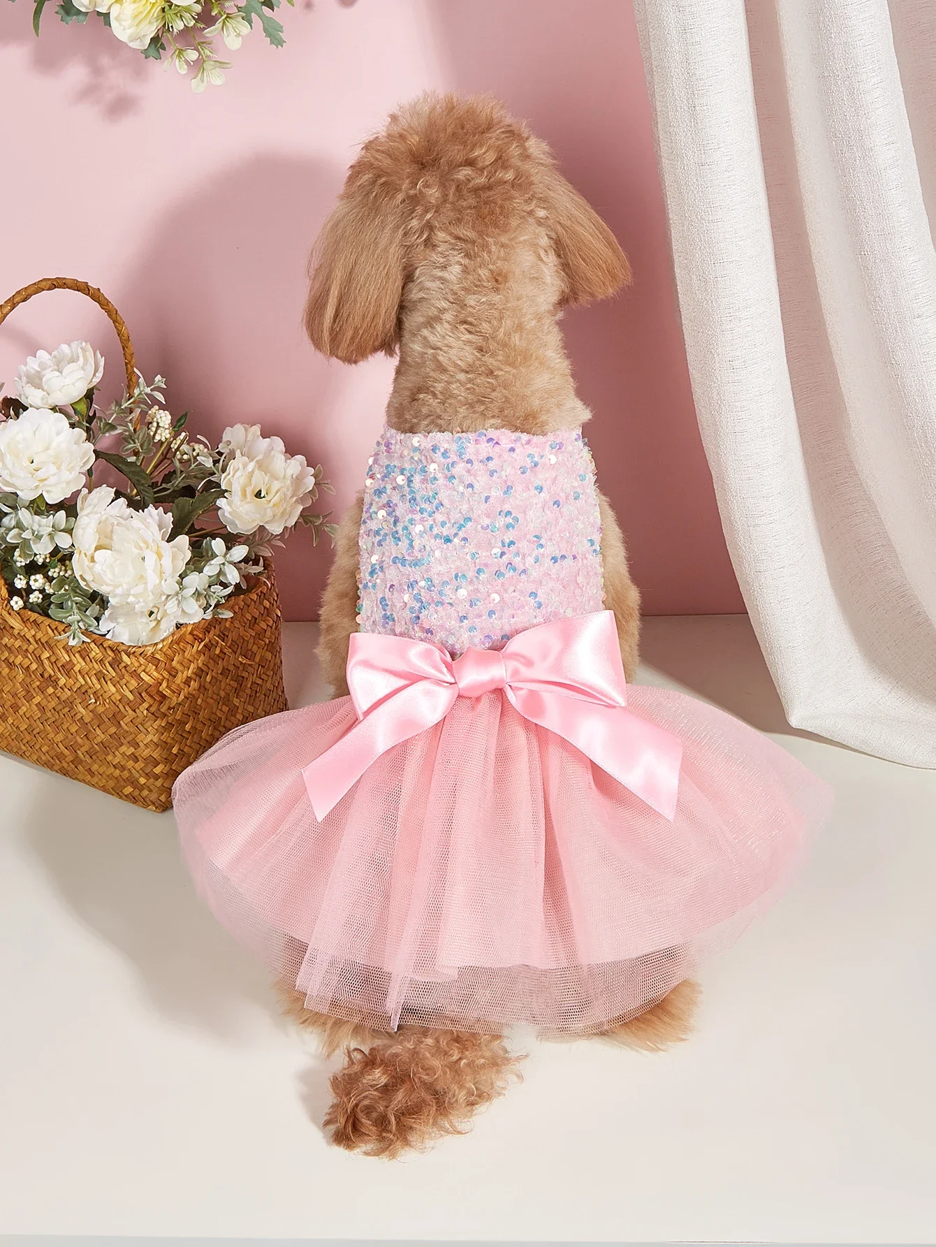 Pet Dress Dog Princess Cloth Sequin Bowknot Puppy Dresses with Tulle Doggie Kitten Costume