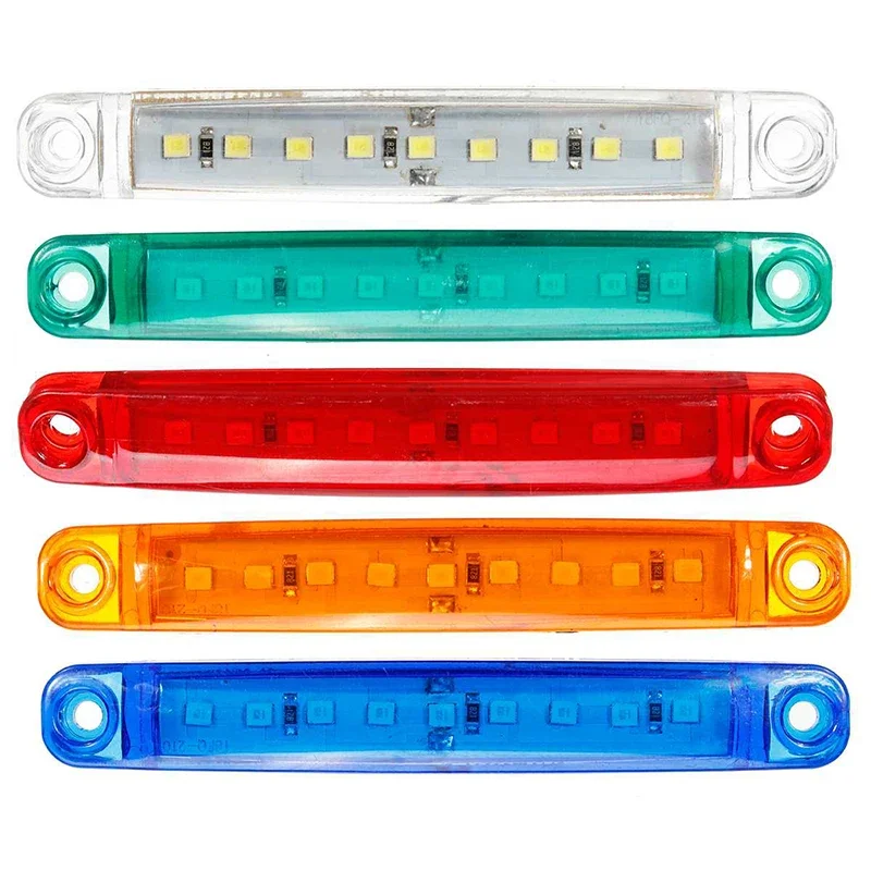 12V 24V 9 LED Car Auto Bus Truck Lorry Side Marker Trailer Light Rear Side Clearance Indicator Lamp Red+White+Yellow+Green+Blue
