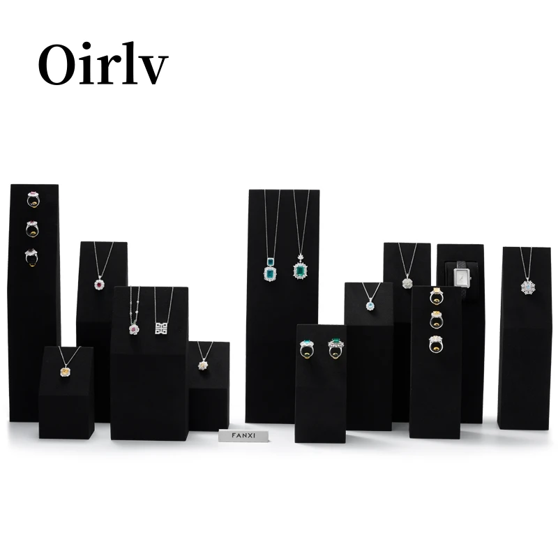 Oirlv Jewelry Display Stand Block Black Jewelry Holder For Watch Ring Necklace Black Jewelry Stand Block Ring Display Rack Set