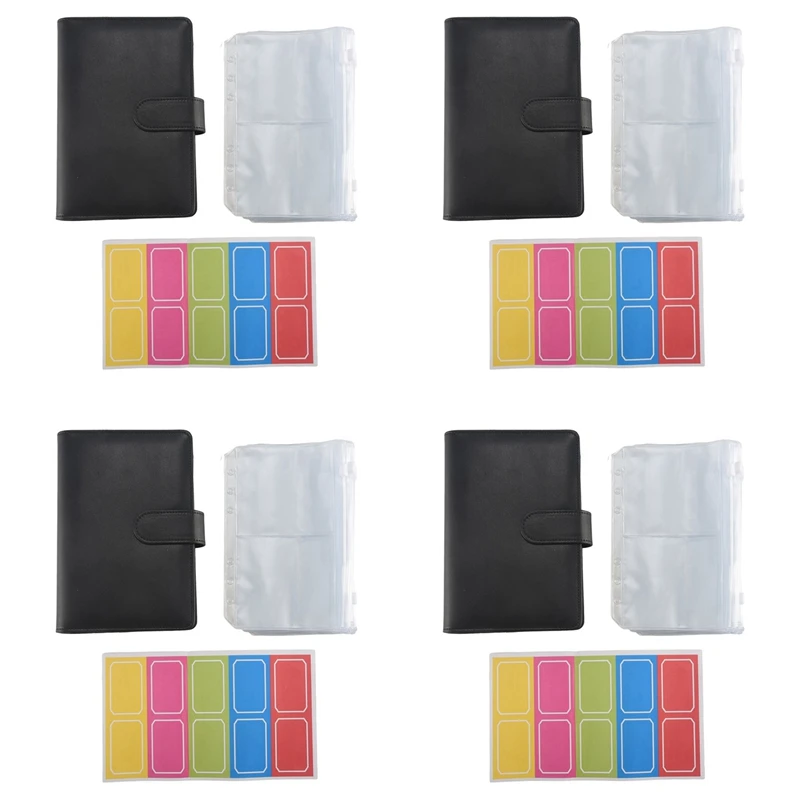 56 Binder Bags A6 With Leather Binder Cover, 6 Rings Budget Binder With Cash Envelope, Money Saving Binder (Black)