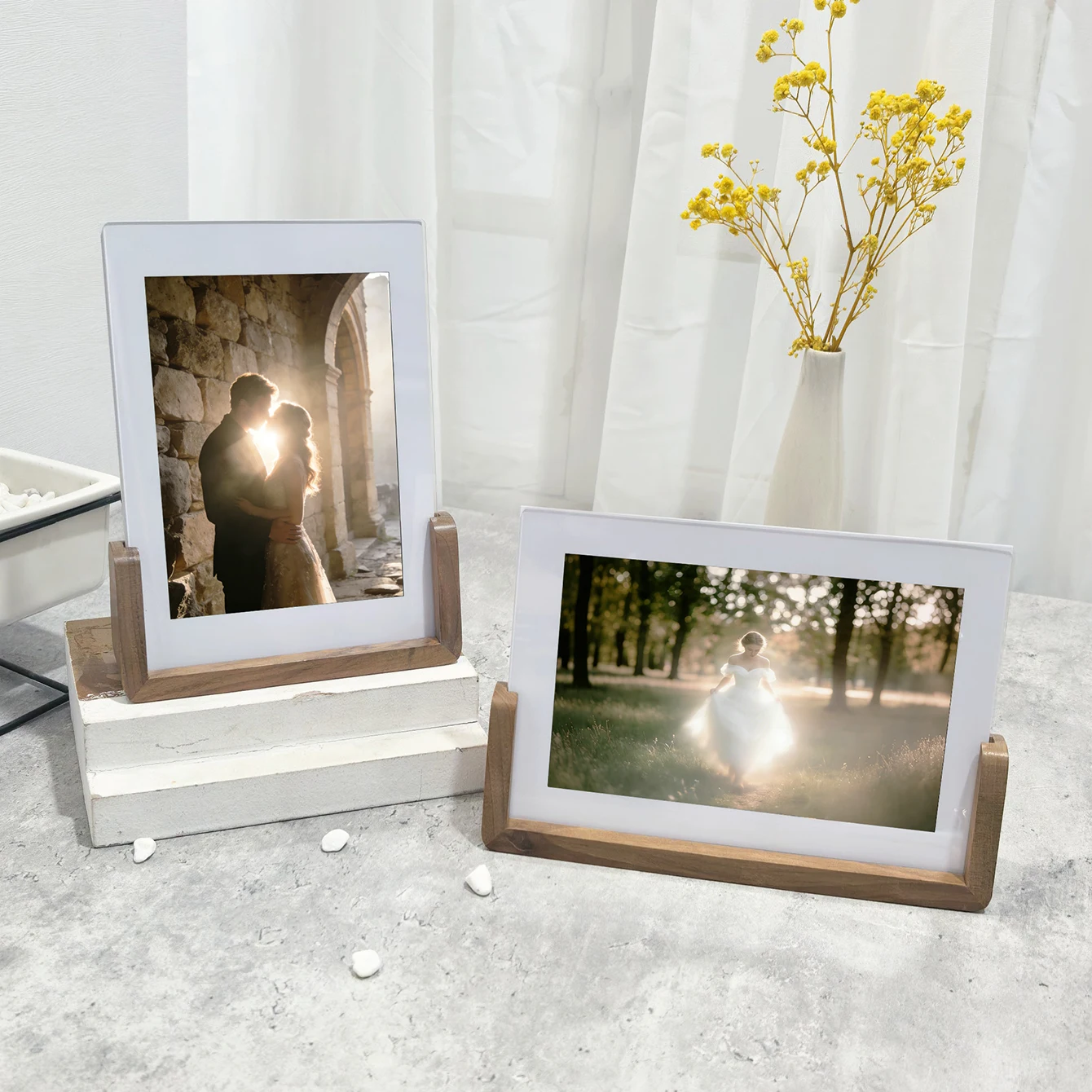 Wooden Picture Frame, Walnut or Beech Wood Base Tabletop Display for Photos, Minimalist Style Home Decor, Commemorative Gift