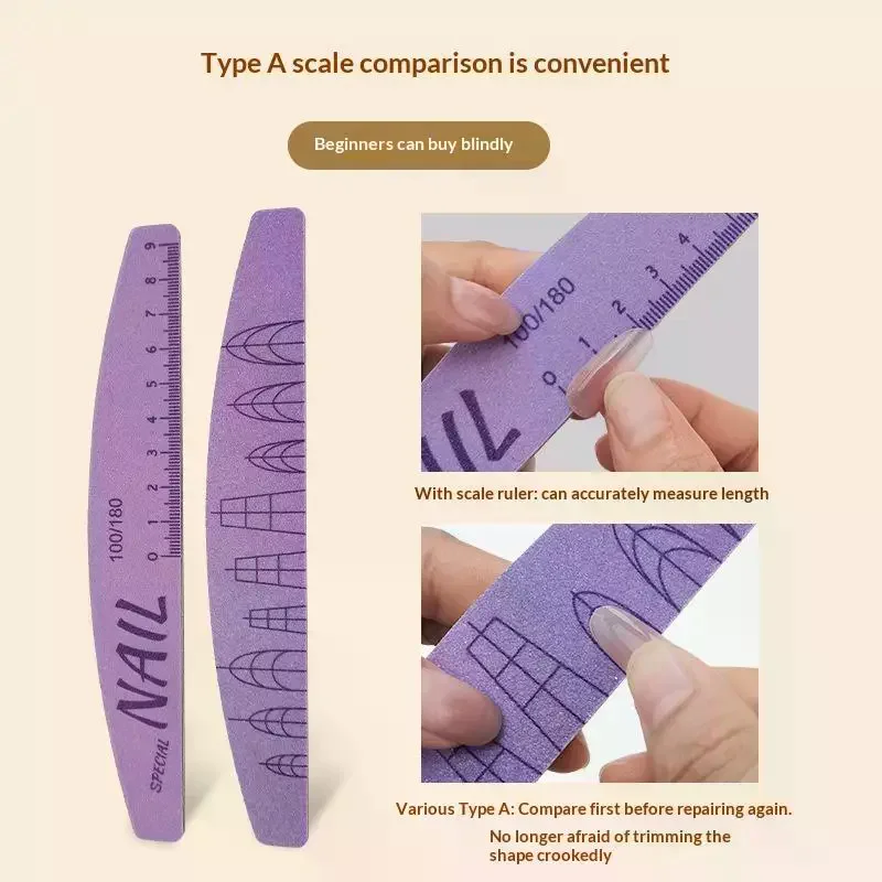 5Pcs Nail File Set With Scale Nail Art Double-sided 100/180 Grit Nail File Grinding Sanding Buffer Buffing Manicure Tool
