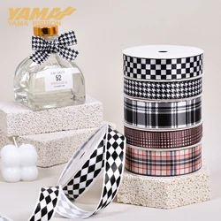 YAMA-Plaid Series Ribbon, Heat-Transfer Print, Houndstooth Ribbons for DIY Gifts, Packaging Card Decoration, 10Yards/Roll