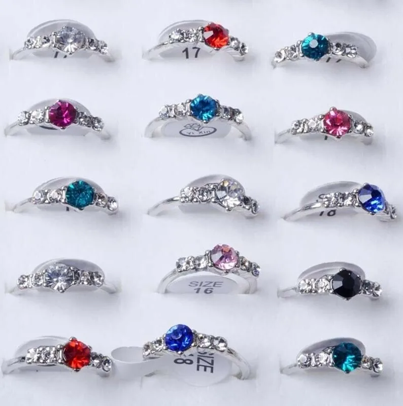 20pcs/lot Mix Wholesale Classic Ring Jewelry Zircon Gemstone  Finger Rings for Women Wedding Party Promise Gift Ornaments