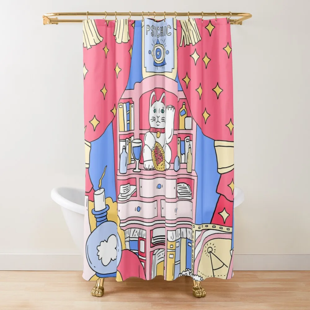 Lucky Cat Shower Curtain, Japanese Lucky Cat Lucky Cat Gold Coin Bathroom Bath Decor Polyester Fabric Shower Curtains with Hooks