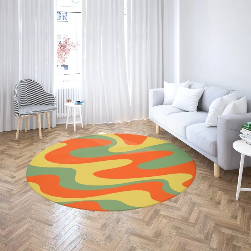 Abstract Wavy Line Round Area Rug Non Slip Circular Floor Mat Geometric Carpet For Modern Living Room Bedroom Entry Decor Mat