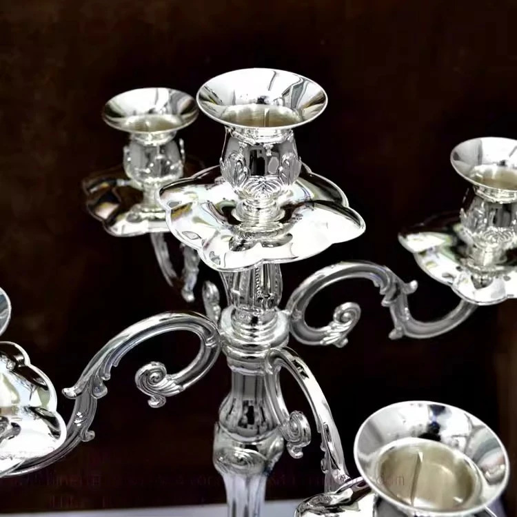 High-grade silver-plated raised five-headed candle holder European classical candle holder floor candle holder Candlelight dinne