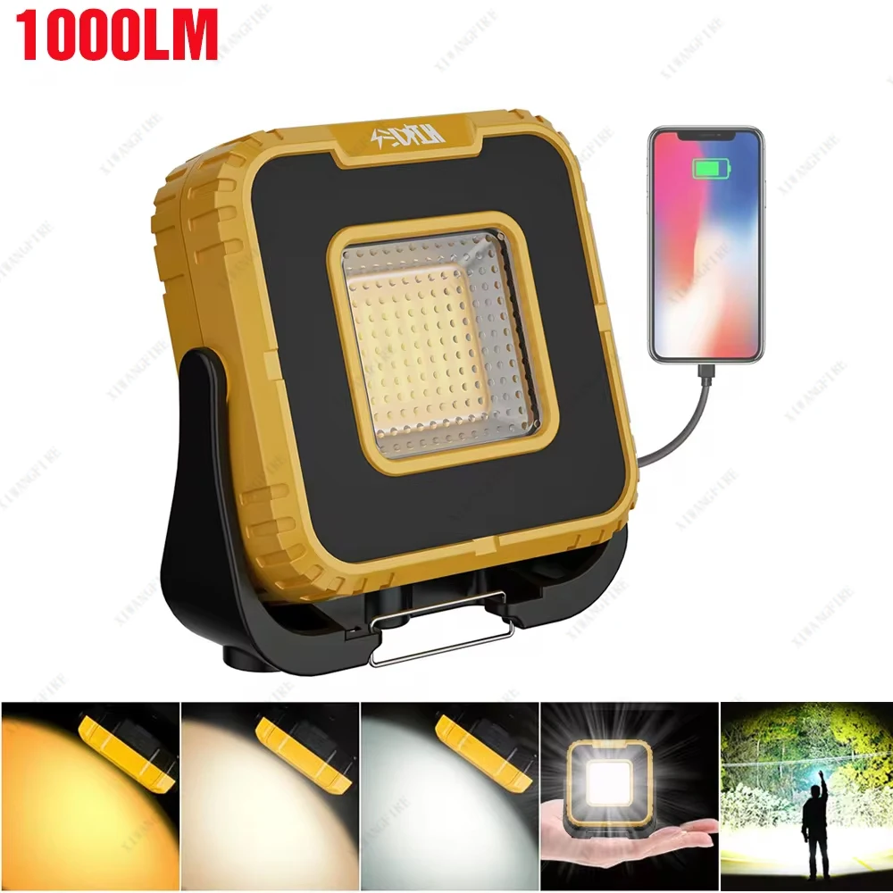 Powerful LED Work Light 1000LM Rechargeable Magnetic Work Light 360° Rotation Outdoor Waterproof Mulitifunctional Camping Light