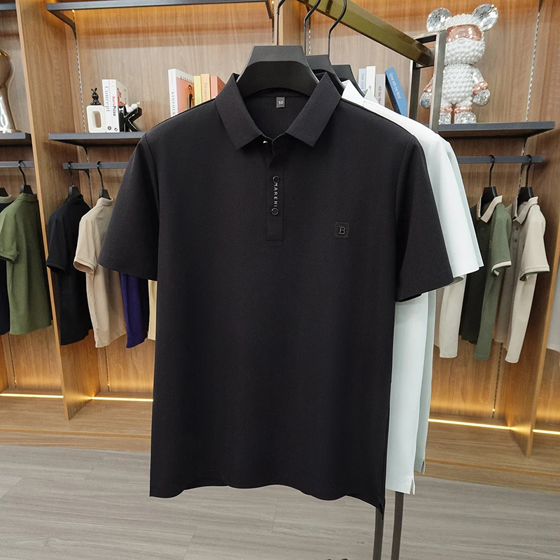 Fashion letter embossed short sleeve polo shirt high-end brand summer ice silk breathable T-shirt casual luxury new men's wear - Image 5