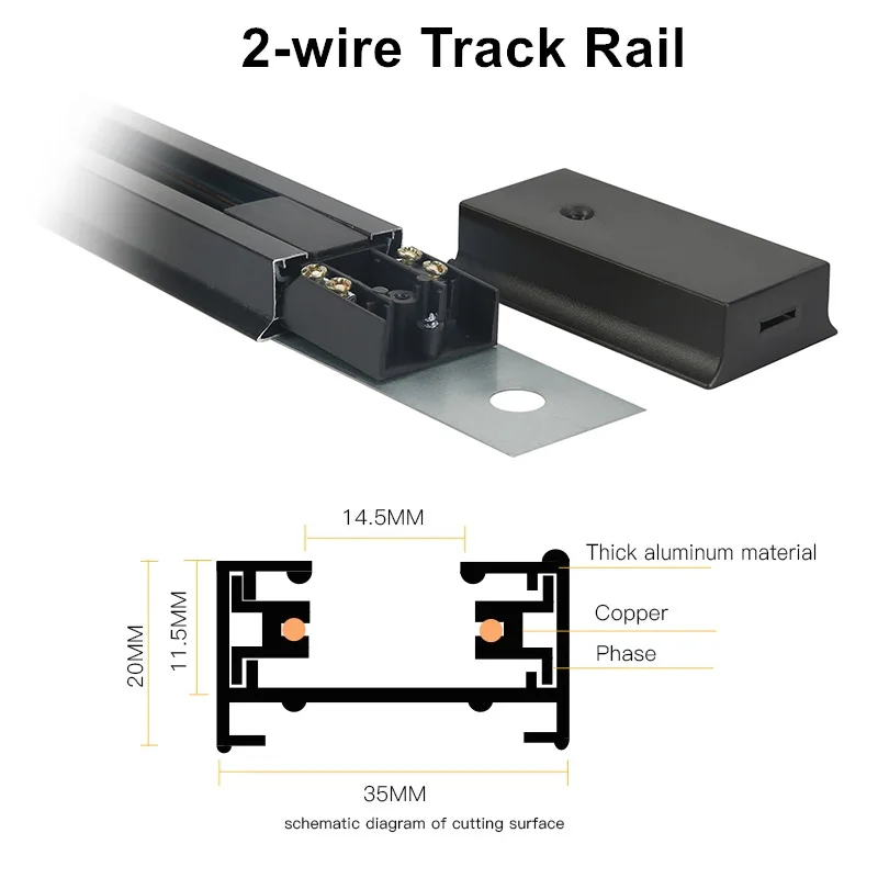 Black and White LED Track Light Rail 0.5M 2-wire Electrified Aluminum Two-Phase Electric Universal Track Clamp Spotlight Lightin