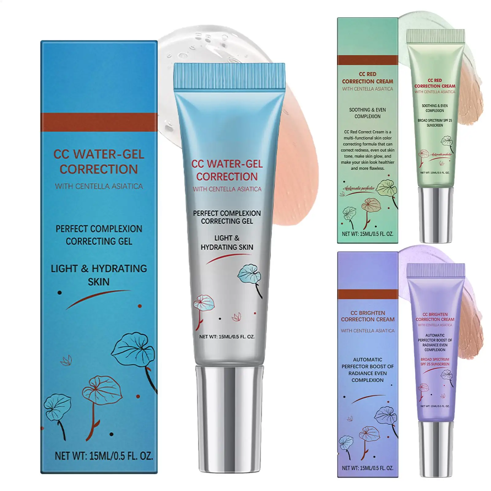 Base Líquida Corretora de Vermelhidão à Prova d'Água de Longa Duração 15ml Cosméticos 3 Cores CC Cream Cobertura Total