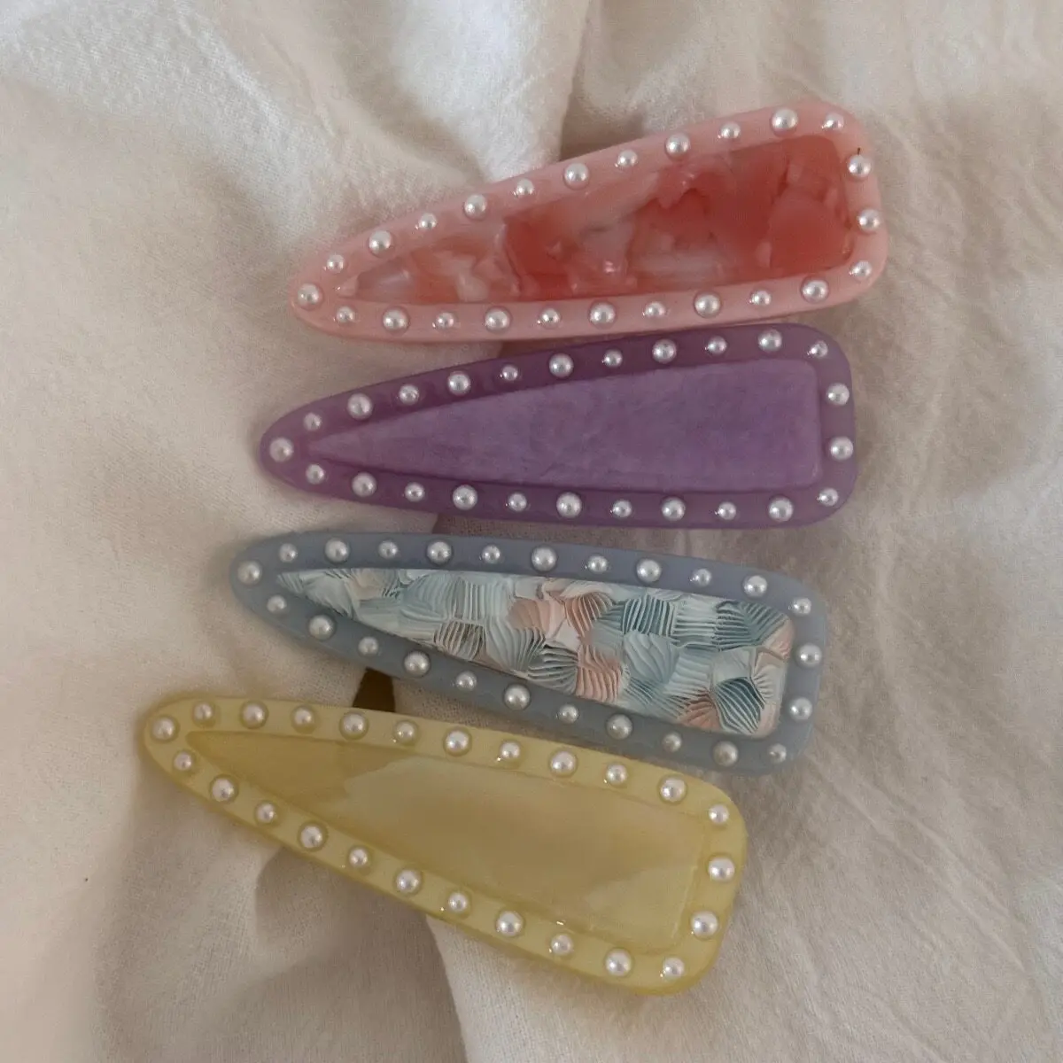 Barrette Acetate Triangle with Pearl Duck Bill Side Clip Korean Style Premium Elegant Comfortable for All Day Accessories  Women