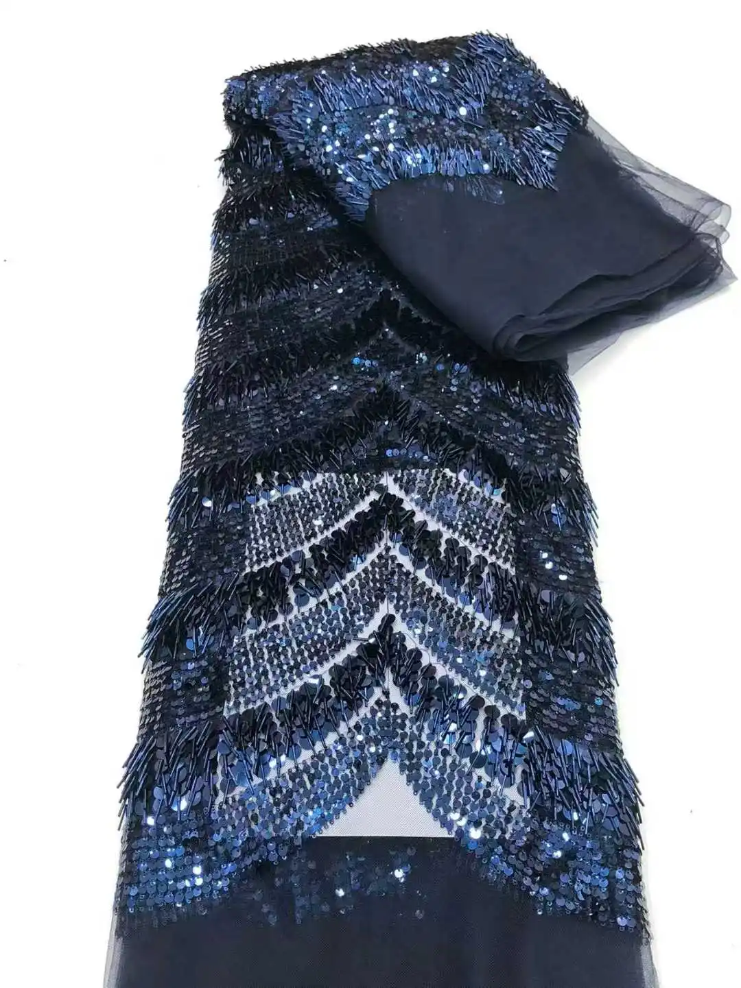 Nieuwste Afrikaanse bruidegom kant stof Franse Tule kant stoffen 5 yards Nigeriaanse 3D pailletten stof voor feestjurk