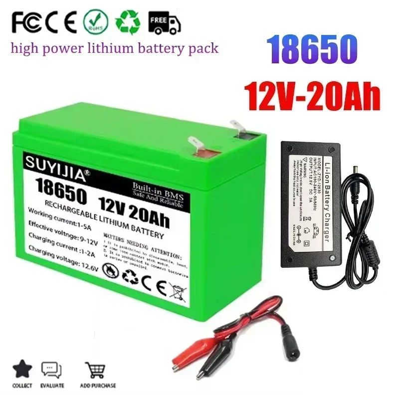 12V 18650 Lithium Battery Pack with Built-in20Ah 30A BMS Suitable for Solar Electric Vehicles Outdoor Camping Lighting Batteries